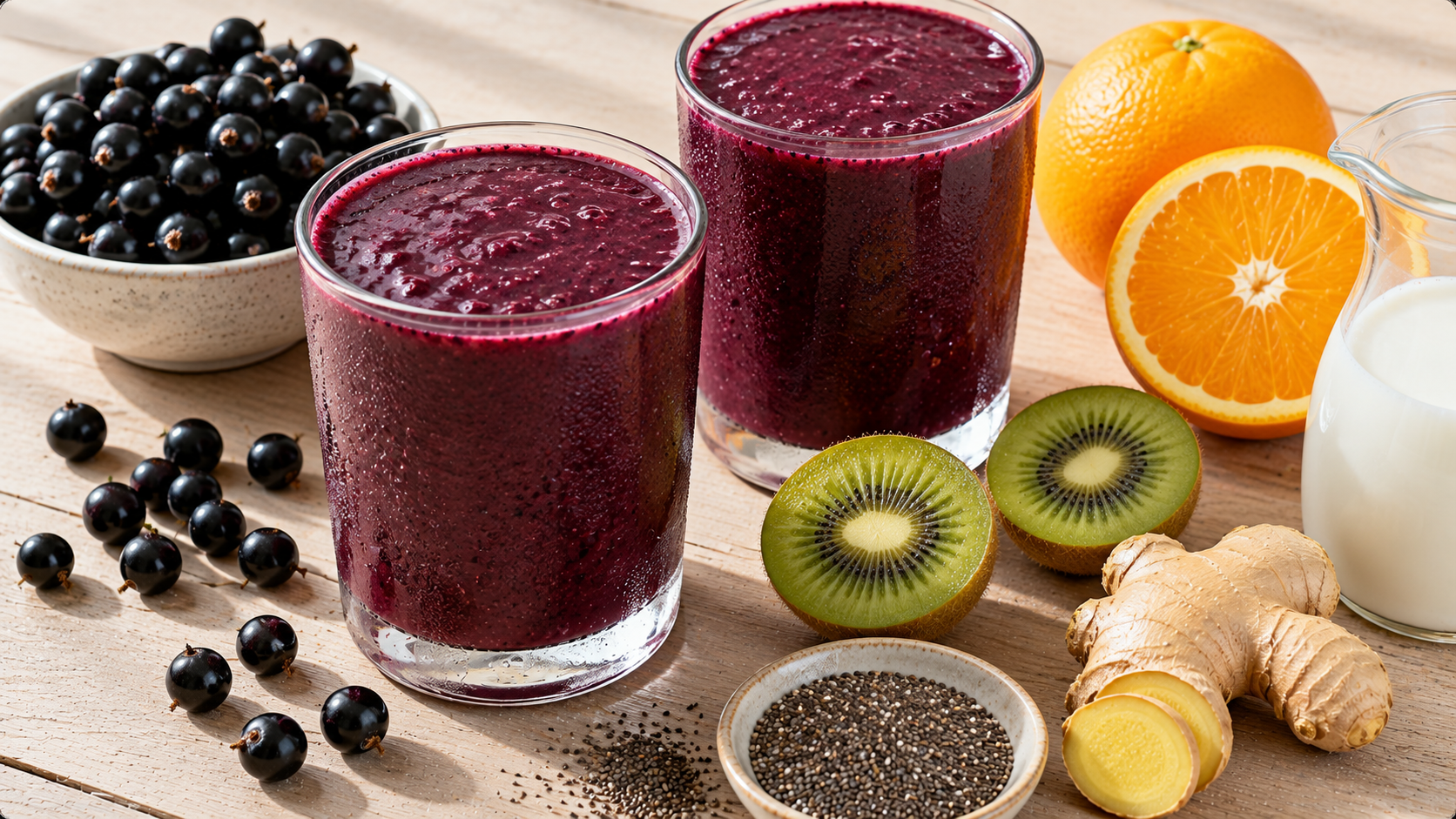 Feketeribizlis-kivis smoothie gyömbérrel és chiamaggal